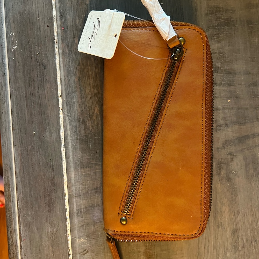 NWT Free People Distressed Vegan Leather Wallet Wristlet